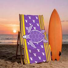 1pc Marine Life Sea Turtle Series Microfiber Beach Towel, Beach Blanket With Print, Multiple Sizes, Lightweight, Suitable For Swimming, Camping, Sports, Beach Or Gym - Yellow Striped Sea Turtle - View 7