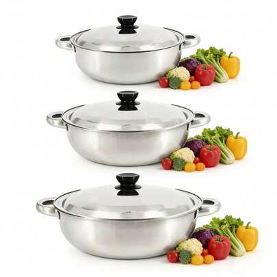 Set di pentole per zuppe da 22/24/26 cm, set di 6 pezzi in acciaio inossidabile (inclusi i coperchi), pentole da cucina e casseruole per uso domestico con manico termoisolante, materiale rinforzato, resistente e facile da pulire, compatibile con piani a induzione e a gas, set di stoviglie multifunzionali, accessori per la cucina, adatto per cucine domestiche, ristoranti, case vacanze, riunioni festive, ecc. Può anche essere usato come regalo per il riscaldamento della casa, la festa della mamma e le vacanze.