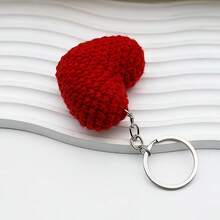 1pc Handmade Crochet Heart-Shaped Keychain, 3D Heart Couple Bag/Car Keyring Charm - Multicolor - View 3