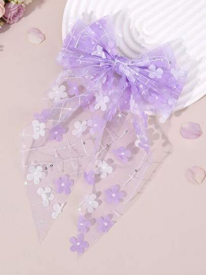 1个花朵装饰发夹，女士网格线蝴蝶结鳄鱼夹，优雅紫色发夹，度假发卡，春季花卉野餐发夹，精致礼物发夹，女士发饰