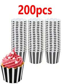 200pcs Striped Cupcake Liners, Baking Cupcake Cups, Suitable For Weddings, Birthdays, Valentine's Day, Christmas And Family Gatherings - View 12