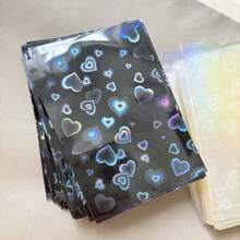 3 paquetes de 150 fundas para tarjetas láser, bolsas de almacenamiento de tarjetas pequeñas de 61X91mm, portatarjetas transparentes negros con patrón de corazón - Rectángulo - Ver 5