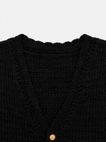 Camiseta de punto de unicolor para mujer, top de punto sin mangas casual adecuado para el verano, suéter de punto de moda para uso diario en color negro - Negro - Ver 6