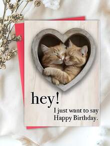 Thiệp vui nhộn kèm phong bì, thiết kế hình mèo tinh nghịch, thích hợp cho gia đình, bạn bè, anh chị em, người yêu, thiệp sinh nhật thủ công tinh tế. - nhiều màu - Xem 5