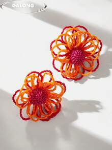 Vacation Style Glass Crystal Beaded Daisy Earrings, European And American Exaggerated Handmade Woven Flower Drop Earrings - Multicolor - View 5