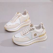 时尚百搭系带坡跟运动鞋 - 米色 - 查看 6