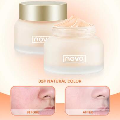 NOVO Crema de base de larga duración con enfoque suave, control de aceite, ocultamiento, hidratación, resistente al agua. Base de maquillaje cremosa, no apelmazada, no opaca, con acabado natural y ligero, adecuada para maquillaje diario, citas, viajes, regalos, cumpleaños, fiestas, graduación, estudiantes, trabajadores de oficina