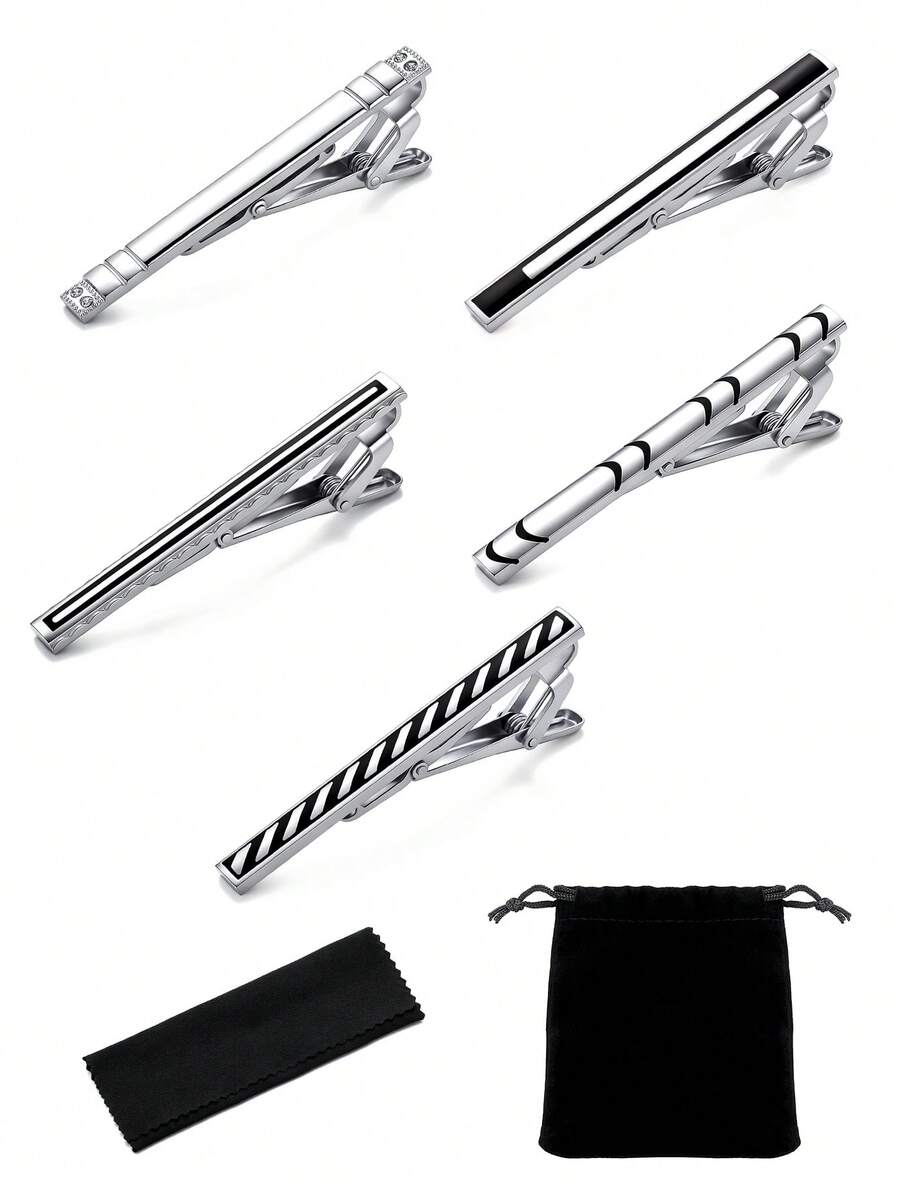 Men's Tie Clip, Classic Silver Tie Clip Set, Premium Gift Box Packaging - Silver - View 1