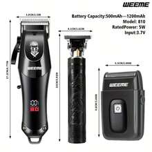 WEEME 3 Piecesmen's Trimmer Digital Display Set, USB Charging, Adjustable Blade, With Gear Steering Wheel, Available In Gold And Black, Perfect For Hair And Body Hair, Ideal Gift For Holiday Home And Daily Styling. - Multicolor - View 11