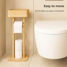 Wealone - Soporte de papel higiénico 4 en 1 con caja de almacenamiento rollo de papel higiénico giratorio de 360° organizador de toallitas para inodoro computadora para decoración de baño - Natural - Ver 6