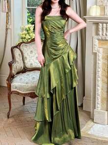 Women's Elegant Vintage Green Formal Party Dress, Slim Fit Spaghetti Strap Cocktail Gown For Birthday, Wedding Guest, New Year Spring - màu xanh lá - Xem 4