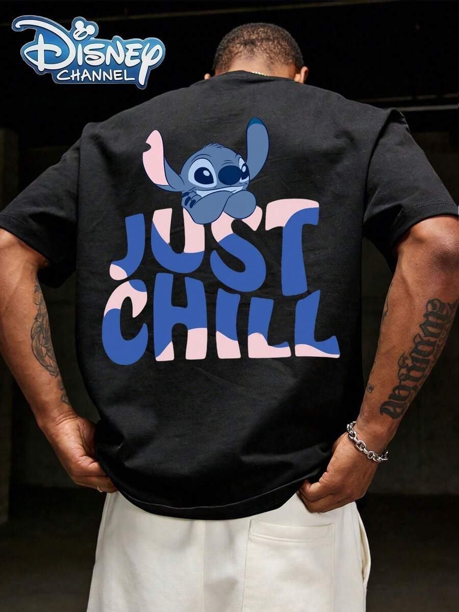 Disney  Series Summer  Mickey Mouse Print Men's T-Shirts Streetwear Polyester 0-Neck Loose Short Sleeve Tops Casual Loose Tee Shirts Men - Black - View 1