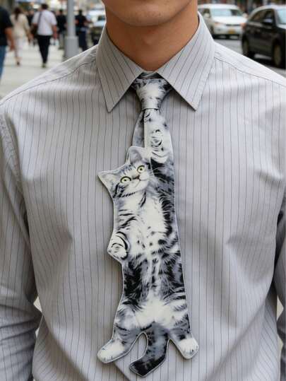 1 pieza Corbata con forma de gato de moda, accesorio de vestir casual para hombres