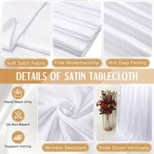 1 khăn trải bàn satin trắng, kích thước 60"x102", phù hợp với bàn dài 6-8ft, chất liệu polyester, chống bám bẩn và có thể giặt, thích hợp cho đám cưới, sinh nhật, tiệc tùng, dã ngoại, cắm trại, ngày lễ. - 1 khăn trải bàn cưới - Xem 11