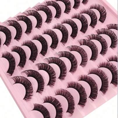 20 Cặp lông mi giả D-Curl dày và mềm mại, có thể tái sử dụng, làm từ lông chồn nhân tạo.
