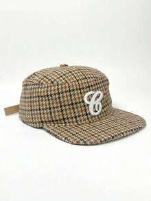 1pc Men's G Letter Embroidered Leopard Print Hat, Street Hop Cap, Warm Plaid Flat Brim Hat, - A - Xem 6