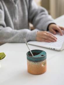 1 chiếc cốc sứ tráng men rạn độc đáo 400ml, thích hợp dùng cho espresso, uống sữa buổi sáng, pha cà phê latte art, uống nước, uống nước văn phòng, cốc đôi, uống trà chiều văn phòng, cốc sứ có ống hút, cốc sứ đựng nước. - Nhiều màu - Xem 5