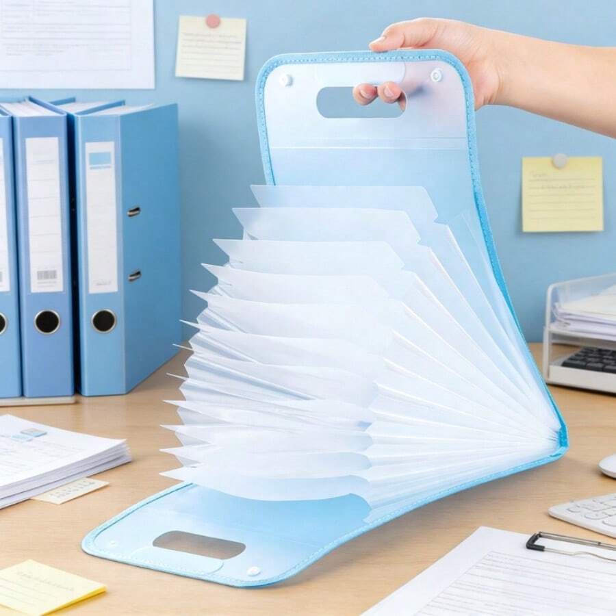 1pc Vertical File Folder, A4 13-Layer Accordion File Organizer, Portable Minimalist Document Bag, Student Subject Divider, Transparent Multi-Layer Expandable Handle File Folder, Large Capacity Exam Paper/Document Storage, Suitable For Office & School (Random Color & Shape Of Included Label) - 13th Floor - View 1
