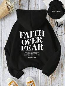 Women Spring And Autumn Loose Casual Hoodie With Slogan And Printed Long Sleeves FAITH OVER FEAR THE LORD IS ON MY SIDE I WILL NOT FEAR WHAT CAN MAN DO TO ME PSALMS 118: 6,Long Sleeve Tops Graduation,Back To School Outfits,Graduation,Teacher Outfits For Women,Back To School Pullover Fall Outfit Plaid Cotton Ladies Autumn Clothing - 黑色 - 查看 10