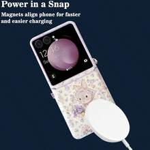 1pc PU Leather Foil Rabbit Pattern Magnetic Phone Case & 1pc Bracelet, Hard PC Backplate Protective Phone Cover, Supports Wireless Charging, Fits Galaxy Z Flip7, Z Flip7FE, Z Flip6, Z Flip5 - Purple - View 5