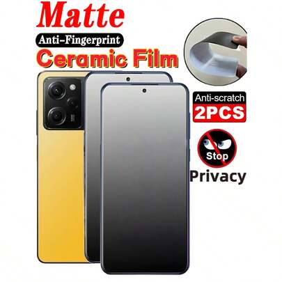 2片装磨砂防窥陶瓷膜，防爆防刮，手机屏幕保护膜，兼容三星Galaxy S26 S25 S24 Ultra A57 A56 A55 A37 A36 A35 A17 A06 A07/小米15T 14T Poco X6 M6 Note 13 14 12 4G 5G，防眩光防指纹，办公室/地铁隐私保护，自动吸附，易于安装，不支持指纹识别，软膜【非玻璃】