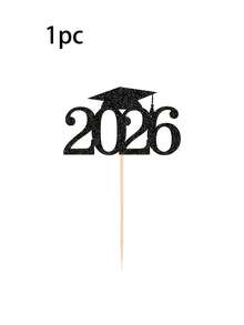 10pcs Graduation Cake Decorations, Fruit Picks, Wine Tags, Featuring Black & Gold Wavy Vase Accents, Includes Graduation Florals, Suitable For 2026 Graduation Ceremony. This Elegant Design Combines Graduation And Numeric Elements. - Multicolor - View 7