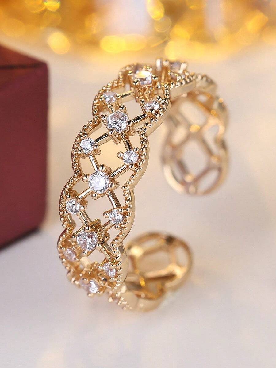 1枚奢华镂空时尚开口戒指，小众设计精致指环，百搭通勤配饰 - 開口戒指 - 查看 1