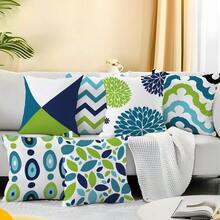 6 pièces Housses de coussin modernes minimalistes à imprimé floral géométrique bleu et vert [sans insert de coussin], 17,7*17,7 po (45*45 cm)/19,69*19,69 po (50*50 cm)/15,75*15,75 po (40*40 cm), [impression unilatérale] Taies d'oreiller en polyester pour la décoration moderne de la maison pour le canapé, le lit, le salon, la chambre, la voiture, le bureau, l'hôtel, toutes les saisons, cadeau parfait pour la famille et les amis - Multicolore - Voir 8