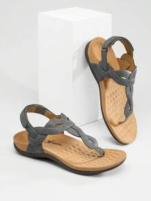 Athlefit Women's Orthopedic Arch Support Sandals - Comfortable Thong T-Strap Orthotic Casual Flat Sandals For Women - Xám - Xem 2