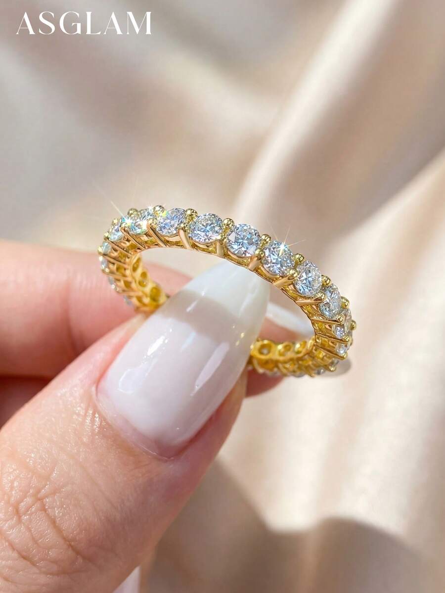 1枚莫桑石订婚戒指/结婚戒指，925纯银优雅单钻戒指，女士奢华珠宝礼物