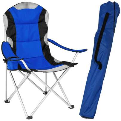 High Back Folding Camping Chair, Luxury Padded Seat With Breathable Mesh, Heavy Duty Tubular Steel Frame, Insulated Cup Holder Armrest, Lightweight & Portable With Carry Bag
