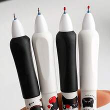 4支装可擦凝胶笔 - 0.5mm细笔尖，蓝色墨水，速干顺滑，可爱猫咪图案，带爱心和爪印，含橡皮擦笔帽和透明墨水管，适用于学校、办公室、日记、考试笔记 - 是喜爱日系动漫文具的儿童和青少年的理想礼物（蓝黑配色） - 黑咪小貓 - 查看 5