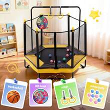 54 Inch Trampoline For Kids With Enclosure, Indoor & Outdoor Toddler Trampoline With Adjustable Gymnastics Bar , Ring ,Basketball Hoop , Boxing Bag And Ocean Ball ,Toys For Age 1-8 Years - 黃色 - 查看 8