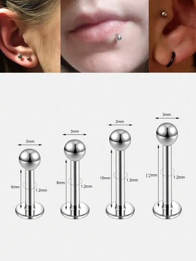 Bộ 4/3 khuyên môi bằng thép không gỉ, khuyên mũi, khuyên tai Monroe, khuyên sụn tai, khuyên vành tai, khuyên xoắn ốc 6/8/10/12mm màu vàng, bạc và vàng hồng, quà tặng cho Ngày Valentine, Ngày Phụ nữ, Ngày của Mẹ, Sinh nhật hoặc Kỷ niệm.