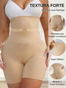 Short Modelador Afina Cintura Alta Compressão Emagrecimento Esconde Barriga Levanta Bumbum - Bege - Visão 4