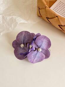 1pc Orchid & Pearl Hair Clip, Elegant Floral Hair Accessory Suitable For Vacation, Party, Wedding, Bridal, Photo Shoot, Large Size Non-Damaging Alligator Hair Clip - Multicolor - View 8