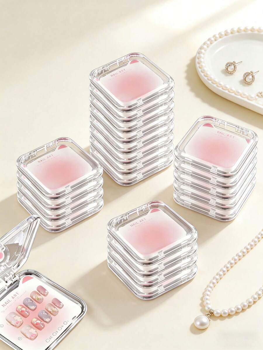1/30 piezas Caja de almacenamiento y exhibición portátil para salón de uñas, caja de almacenamiento de uñas plegable y transparente de 3 capas y 3 pliegues a prueba de polvo, adecuada para uñas, pendientes, anillos y diversos pequeños artículos de joyería, con cinta adhesiva, caja de almacenamiento de arte de uñas, caja de almacenamiento de joyas plegable, caja de almacenamiento de arte de uñas transparente y portátil, puede almacenar uñas, mejor regalo para el almacenamiento de arte de uñas