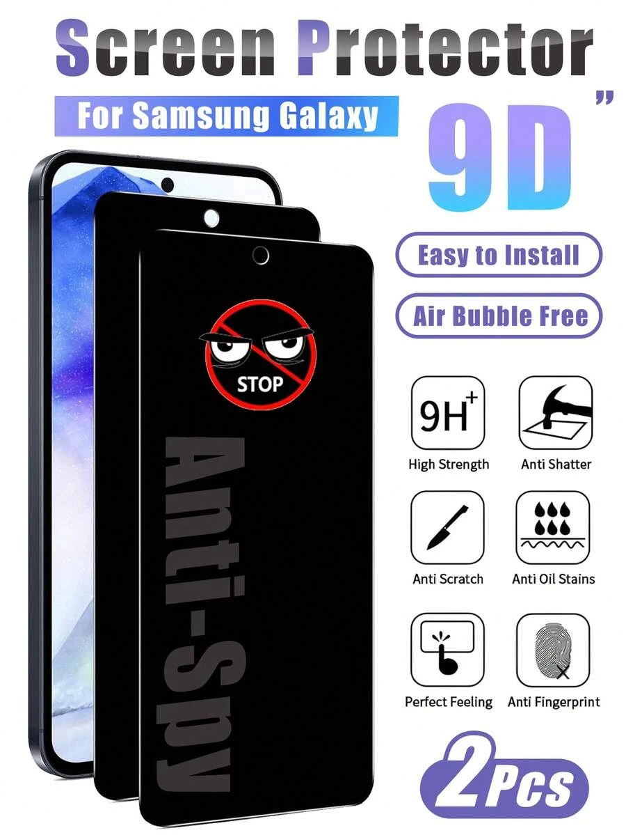 2片装 - Galaxy A56 5G 隐私屏幕保护膜，保护隐私，防刮花，无气泡，高清透明，9H硬度，兼容手机壳，易于安装，适用于 Galaxy A57/A16/A55/A15/A54/A14/A36/A35/A17/A26，手机配件，隐私保护，日常生活和办公必备 - 黑色 - View 1