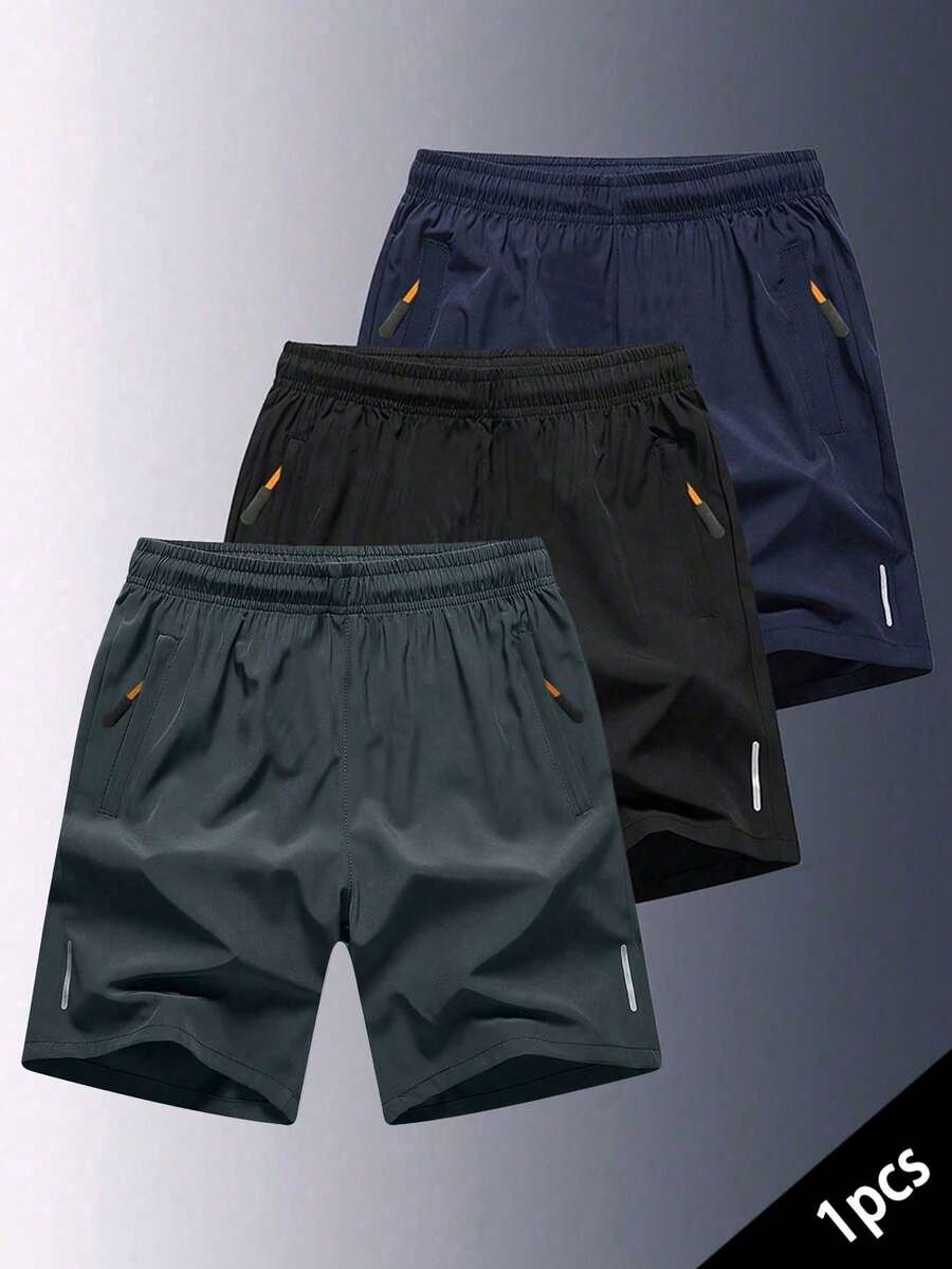1 pieza Pantalones cortos de deporte casuales de unicolor para adolescentes, versátiles para uso al aire libre en verano - Gris Oscuro - Ver 1