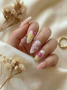 Bộ 10 móng giả thủ công phong cách Y2K hình hạnh nhân, thiết kế 3D hoa hồng và ngọc trai kiểu Pháp kèm đá đính lấp lánh, bộ dụng cụ làm móng có thể tháo rời và tái sử dụng (bao gồm keo dán móng và dũa móng). - Nhiều màu - Xem 2