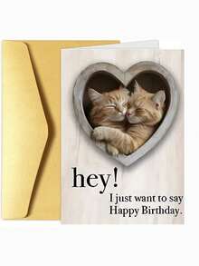 Tarjeta divertida con sobre, diseño de gato juguetón, adecuada para familias, amigos, hermanos y hermanas, amantes, tarjetas de cumpleaños hechas a mano exquisitas - Multicolor - Ver 6