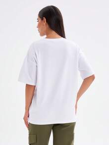 T-shirt femme uni, coupe oversize, épaules tombantes, col rond, manches courtes | 95 % coton, jersey Lycra, coupe décontractée | Haut basique ample idéal pour le streetwear, les moments de détente et le quotidien | Taille 42 | Couleur : Blanc - Blanc - Voir 4