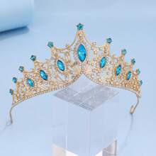 Vương miện cô dâu, Vương miện pha lê sang trọng kiểu Baroque cổ điển, Phụ kiện đội đầu cho váy cưới, Băng đô đính đá cho tiệc cưới và lễ cưới, Mùa hè, Bãi biển - Màu xanh nhạt - Xem 16
