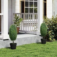 Set Of 2 Artificial Plants, UV Resistant Artificial Trees In Pots, Plastic, Cement, Green. - Green - View 2