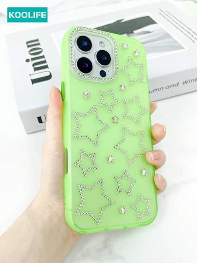 Koolife 1pc Shiny Mini Star Rhinestone Phone Case, Candy Color, PC+TPU Material, Diamond Camera Frame, Semi-Transparent Matte, Anti-Drop Phone Case, Suitable For Apple 17/17 Pro/17 Pro Max