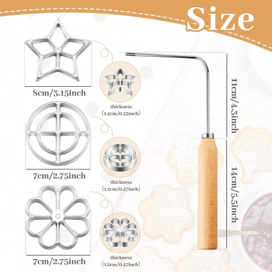 Aluminum Rosette Cookie MakerSet, 3-In-1 Star & Flower Waffle Ironwith Handle, TraditionalScandinavian Bunuelos Mold ForBaking - View 1