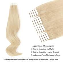 Blond Bleach Blond Färg 613 Tape In Hårförlängningar Äkta Hår 40g 20st Skin Weft Tape Fäst Sömlös Återanvändbar Strand - S613 - Visa 4