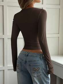 Vaiaye 女士夏季针织方领钻石镂空腰部性感上衣，适合圣诞节、新年、感恩节等场合，修身剪裁 - 棕色 - 查看 10