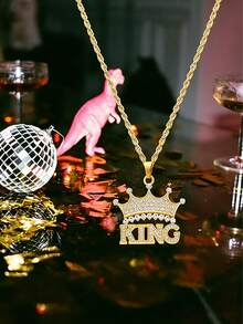 1件欧美嘻哈风格水钻项链，时尚男士日常佩戴金属项链 - 金色 - 查看 4