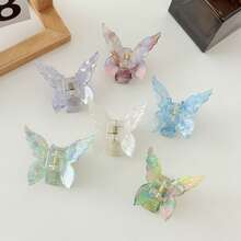 1个醋酸纤维材质的6厘米蝴蝶发爪夹，渐变鲨鱼齿设计，甜美马尾夹，适合女性和女孩日常佩戴，夏季服装发夹，沙滩配饰 - 彩色 - 查看 3